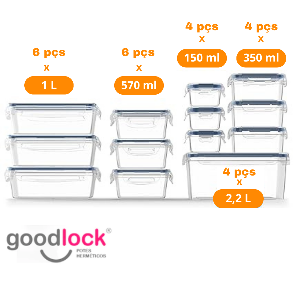 Goodlock™ - Kit 24 Potes Herméticos de Vidro + (Brindes Exclusivos) - kindersbr