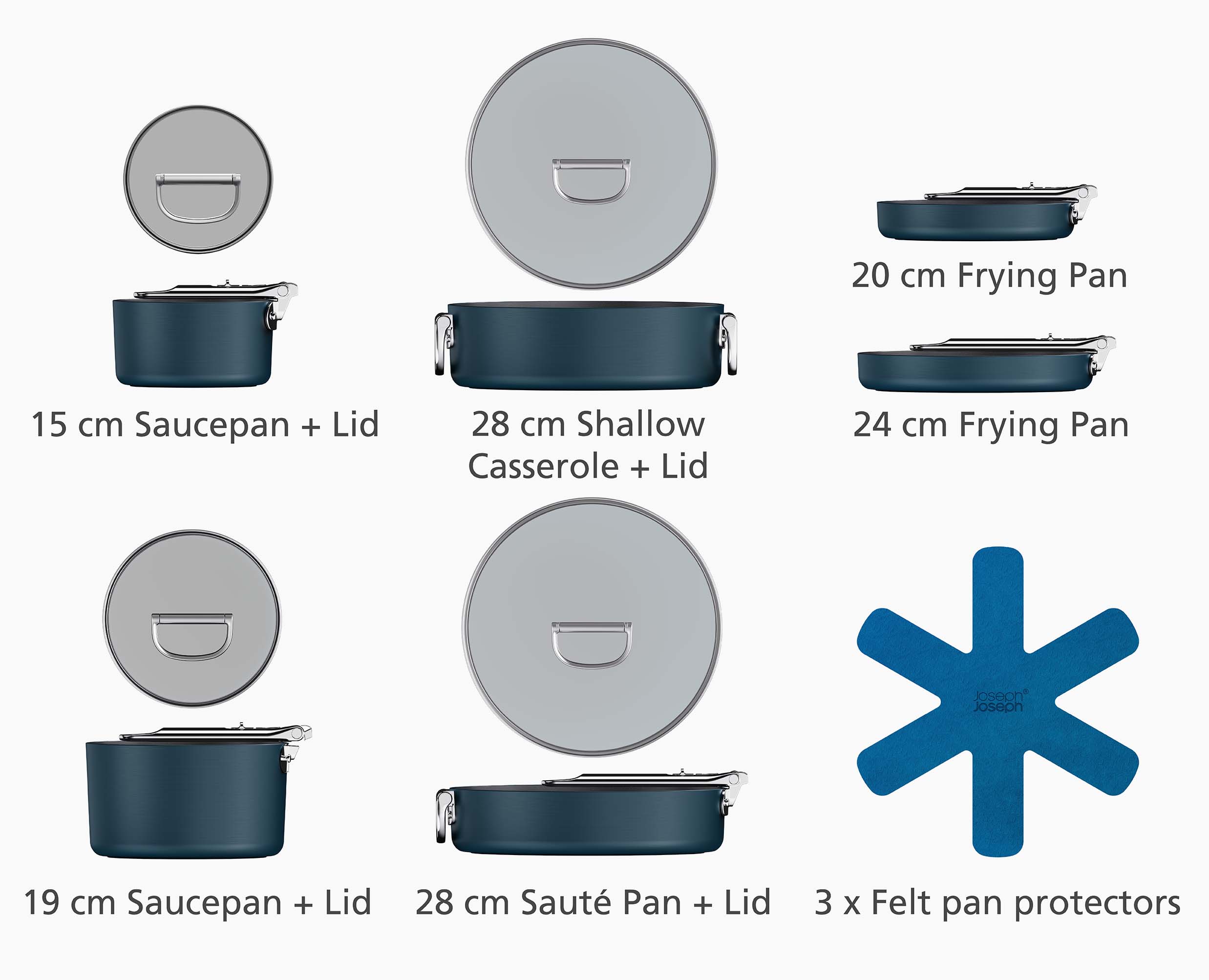 Conjunto de Panelas Space – 6 Peças com Cabos Dobráveis (Azul) - kindersbr