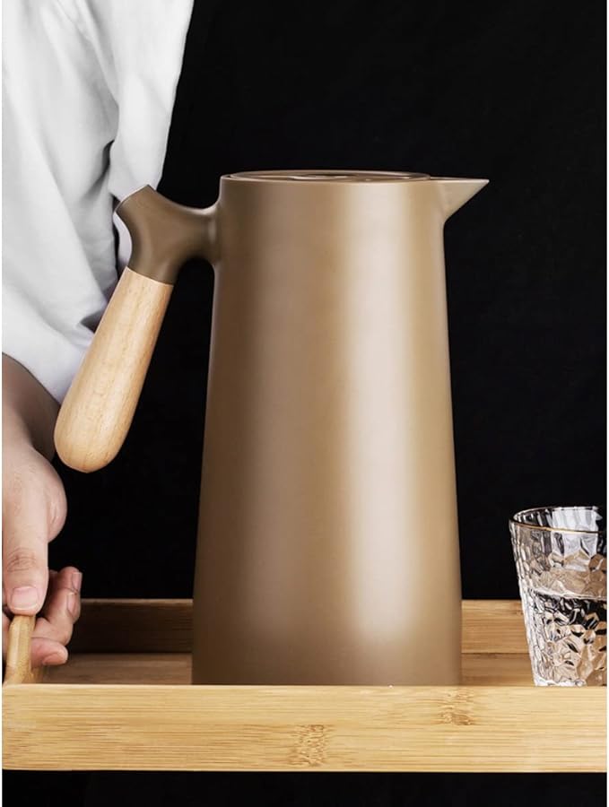 Garrafa Térmica 1 Litro Café Água Quente Gelada Cabo Madeira