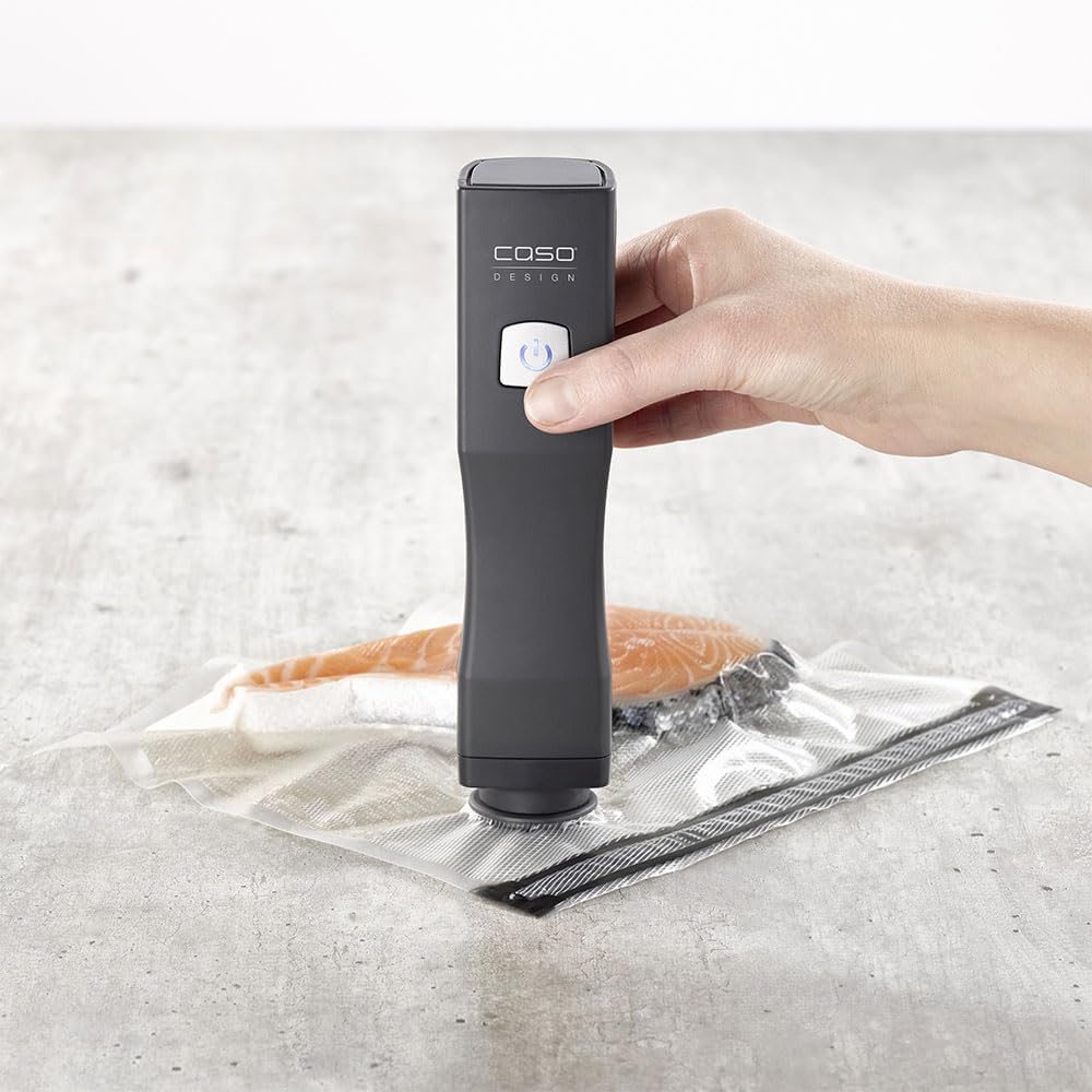CASO Vacu OneTouch Eco Kit Handheld Vacuum Sealer with 3 Glass Vacuum Containers, 10 Zip Bags and Food Manager Stickers, Wireless, Up to 150 Minutes Runtime, Rechargeable - kindersbr