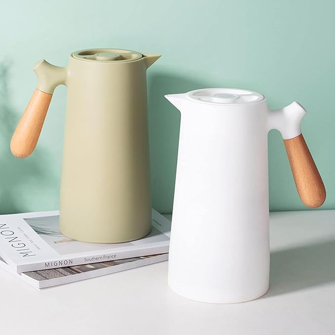 Garrafa Térmica 1 Litro Café Água Quente Gelada Cabo Madeira