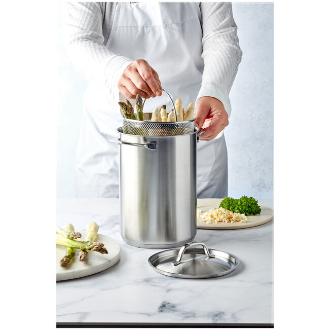 Panela Alta Inox 4,5L + Cesta Multifuncional | Frite, Cozinhe a Vapor ou Prepare Massas Sem Bagunça!