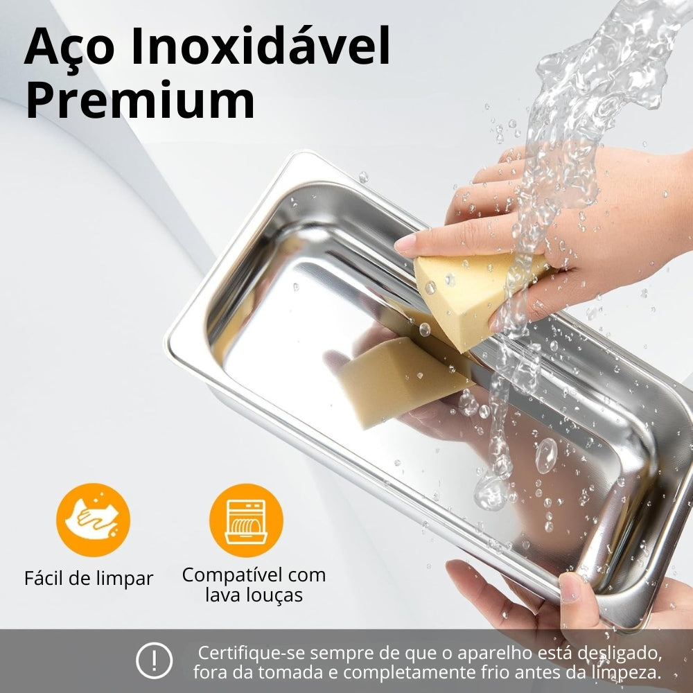 Costway® - Rechaud Elétrico Inox 3 em 1 com Tampa de Vidro