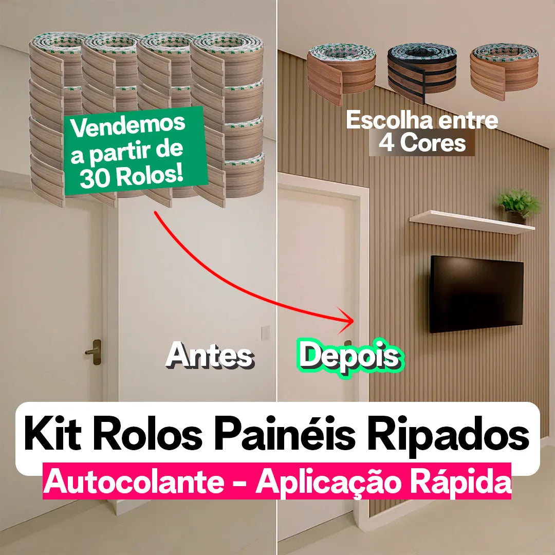 Kit Painel Ripado Autocolante 3M Laminado | Linha Madeto | TOP