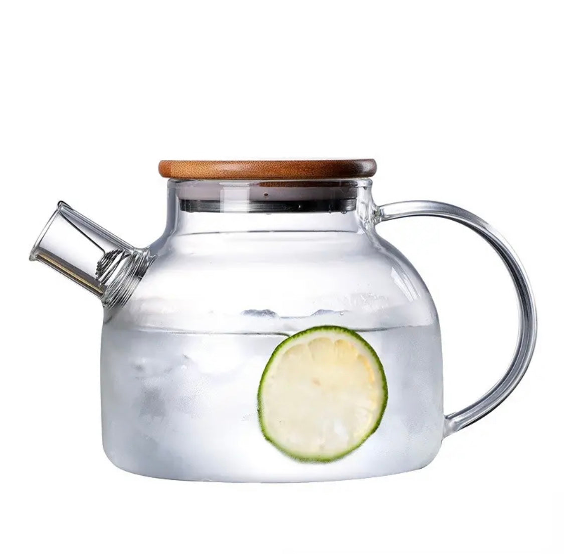 Chaleira de Vidro Com Tampa de Bambu