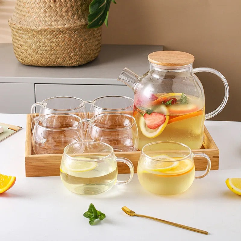 Chaleira de Vidro Com Tampa de Bambu