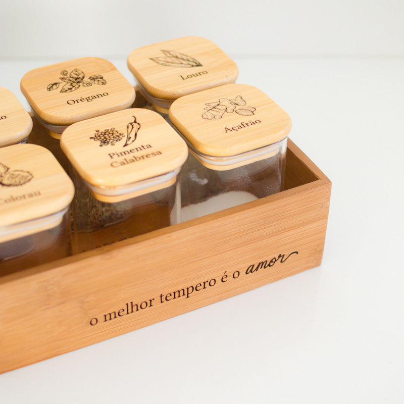 kit Organizador de Temperos com 6 Potes Herméticos Quadrados 200ml