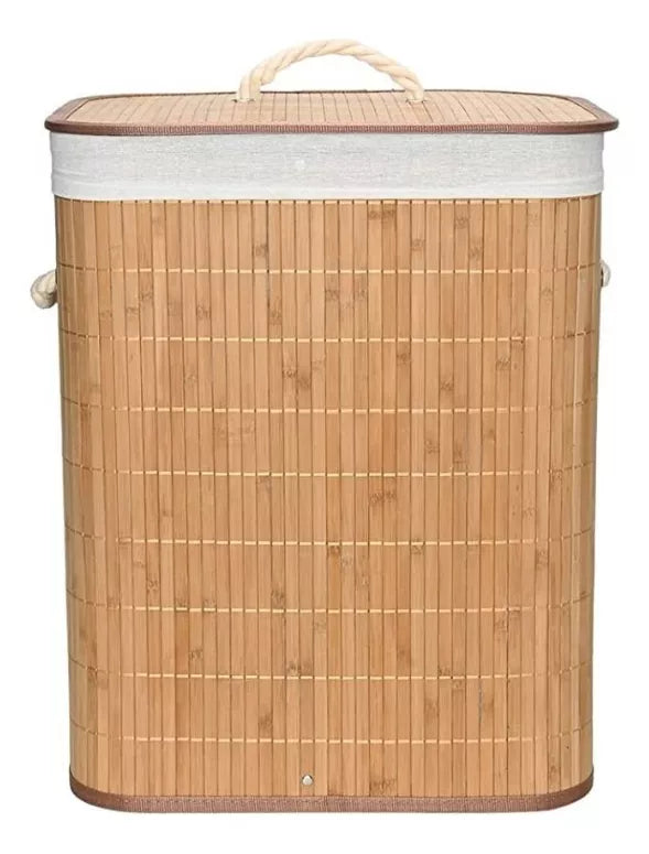 Cesto De Roupa Bambu Retangular Multiuso Banheiro Lavanderia Cor Natural