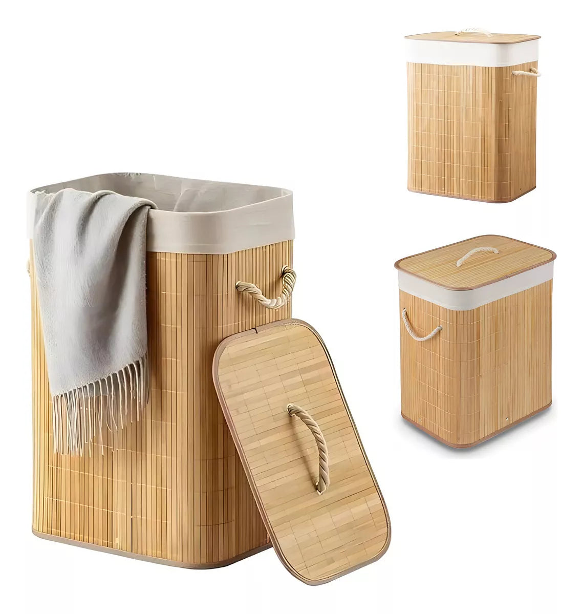 Cesto De Roupa Bambu Retangular Multiuso Banheiro Lavanderia Cor Natural