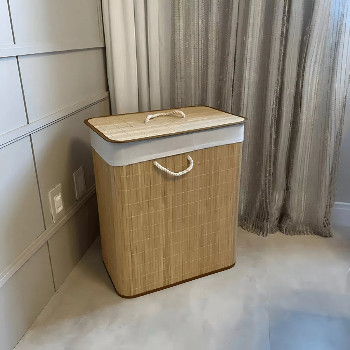 Cesto De Roupa Bambu Retangular Multiuso Banheiro Lavanderia Cor Natural