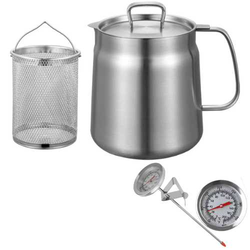 ✨ Fritadeira Portátil 2 em 1 – Leve GRÁTIS um Termômetro de Cozinha! (aço inoxidável)