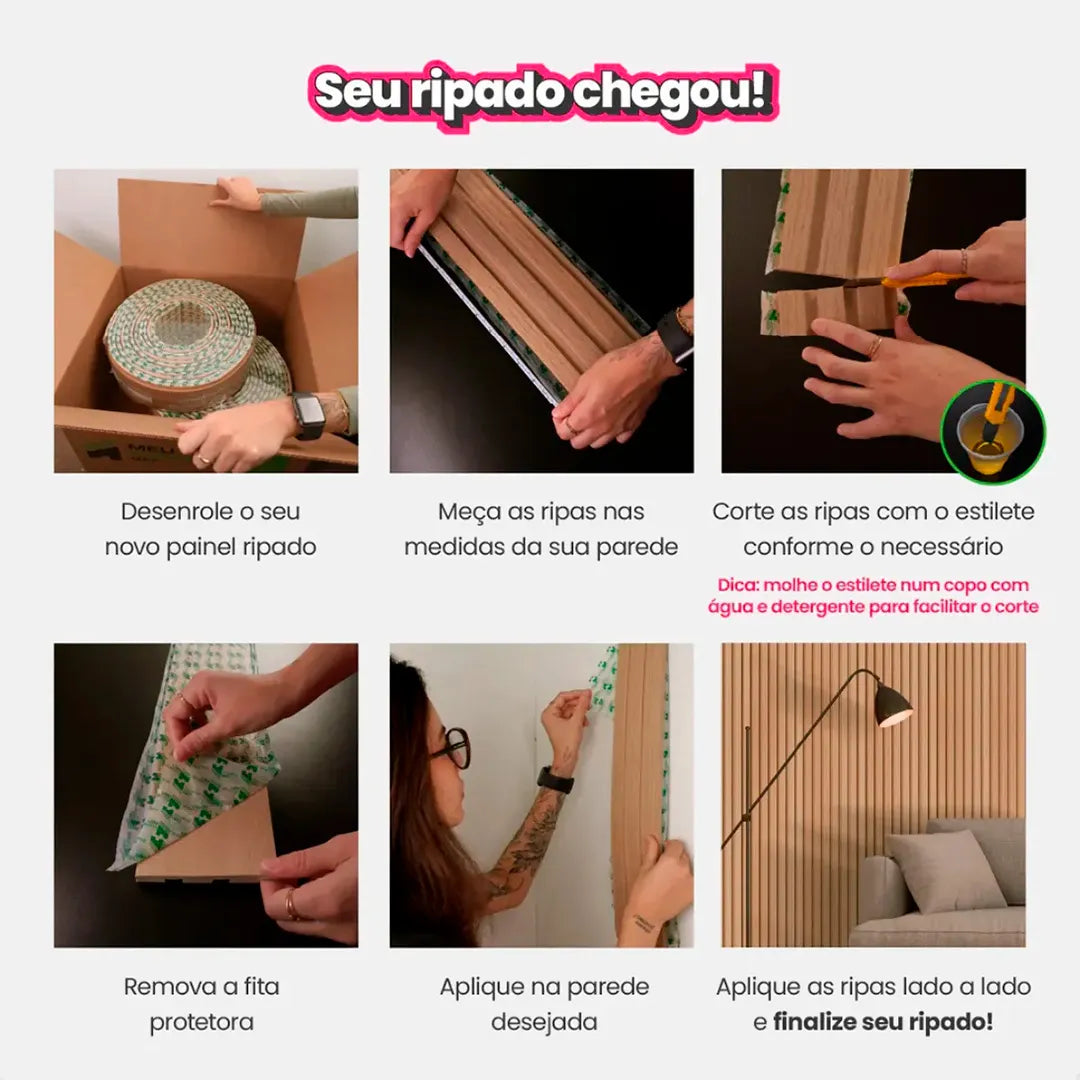 Kit Painel Ripado Autocolante 3M Laminado | Linha Madeto | TOP