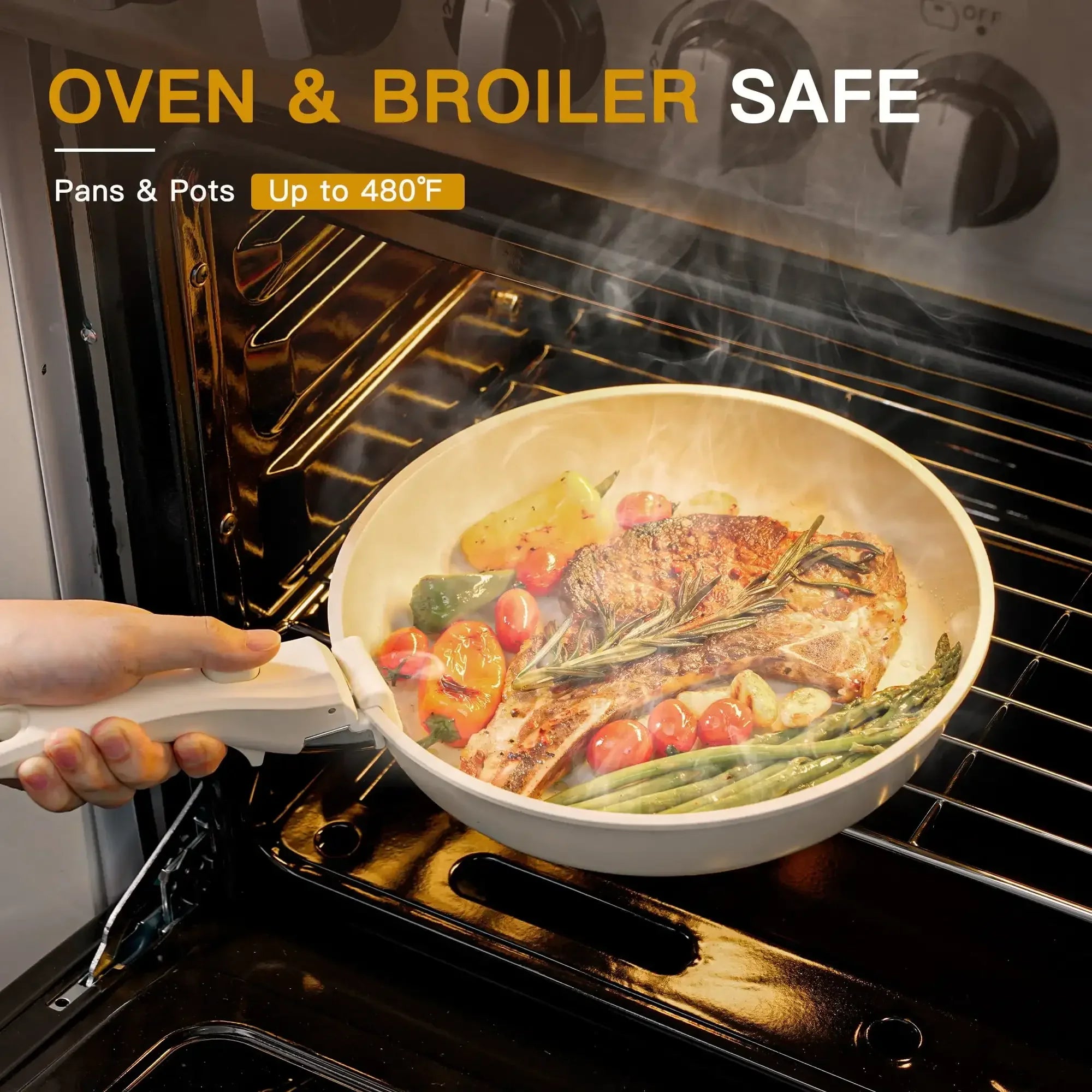 22 Piece Ceramic Pots and Pans Set Non Stick, Cookware Set with Detachable Handles, Oven Safe, Induction Ready