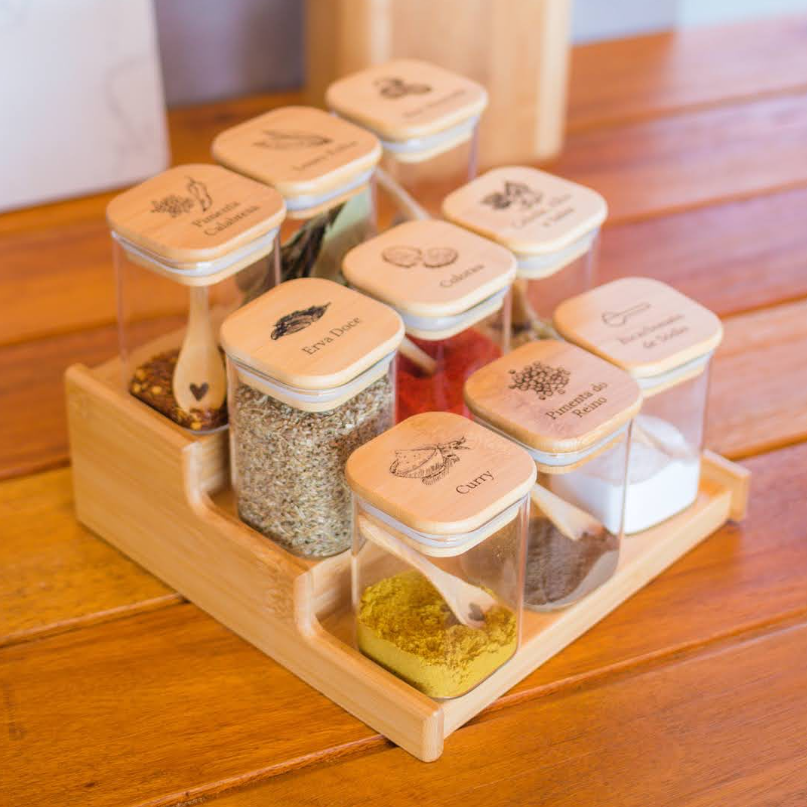 Kit 15 Potes Organiza Gourmet™ + Gravação a Laser (PERSONALIZADA) + Bandeja | Só até 23:59!