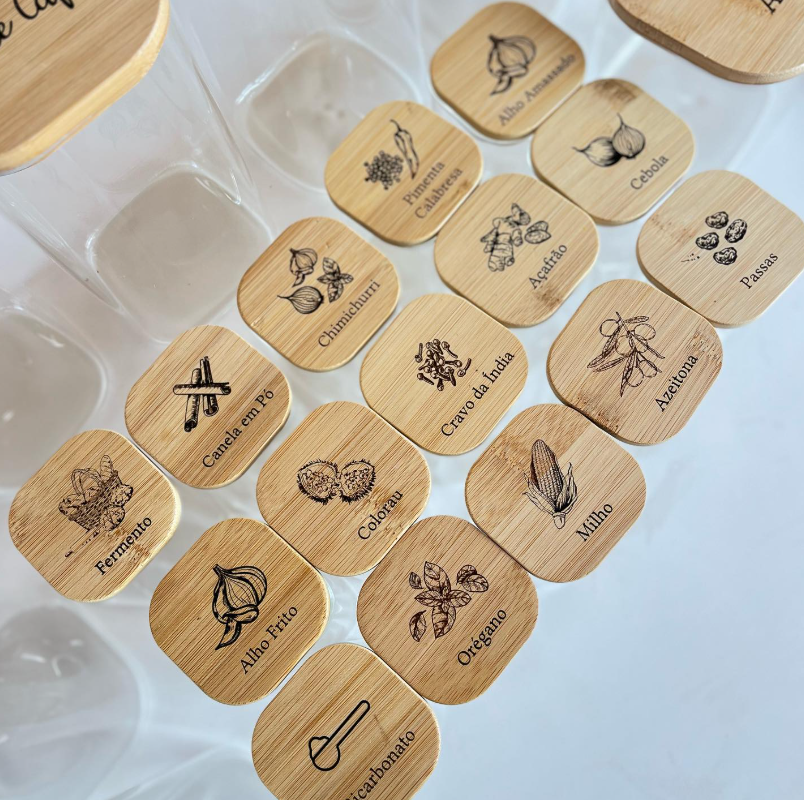 Kit 15 Potes Organiza Gourmet™ + Gravação a Laser (PERSONALIZADA) + Bandeja | Só até 23:59!