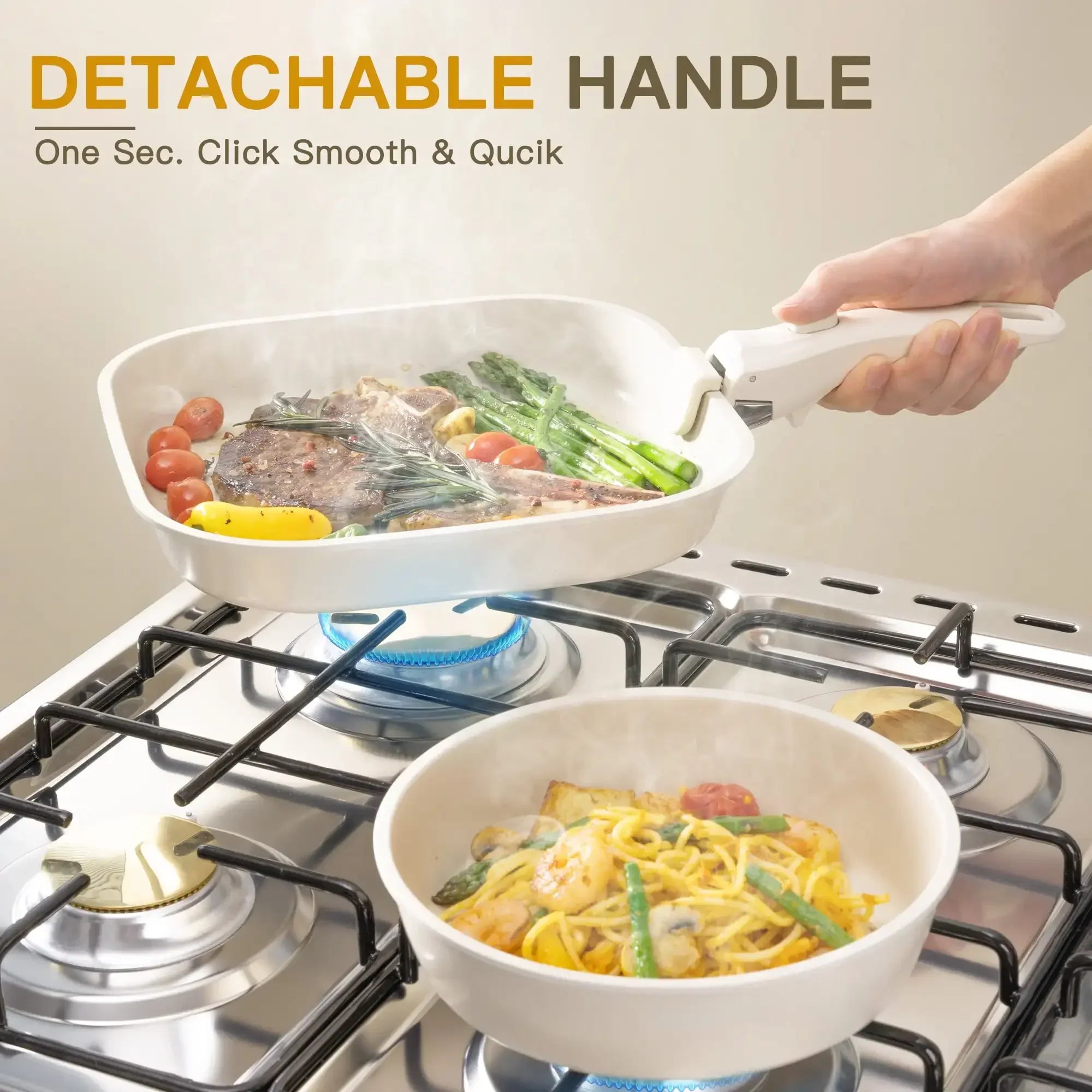 22 Piece Ceramic Pots and Pans Set Non Stick, Cookware Set with Detachable Handles, Oven Safe, Induction Ready