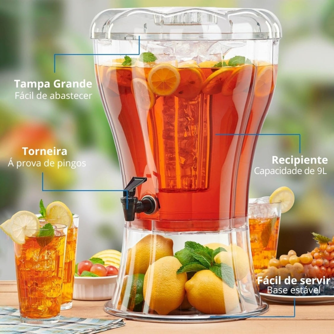 FreshBar® - Dispenser de Bebidas 9L com Tampa Multifuncional