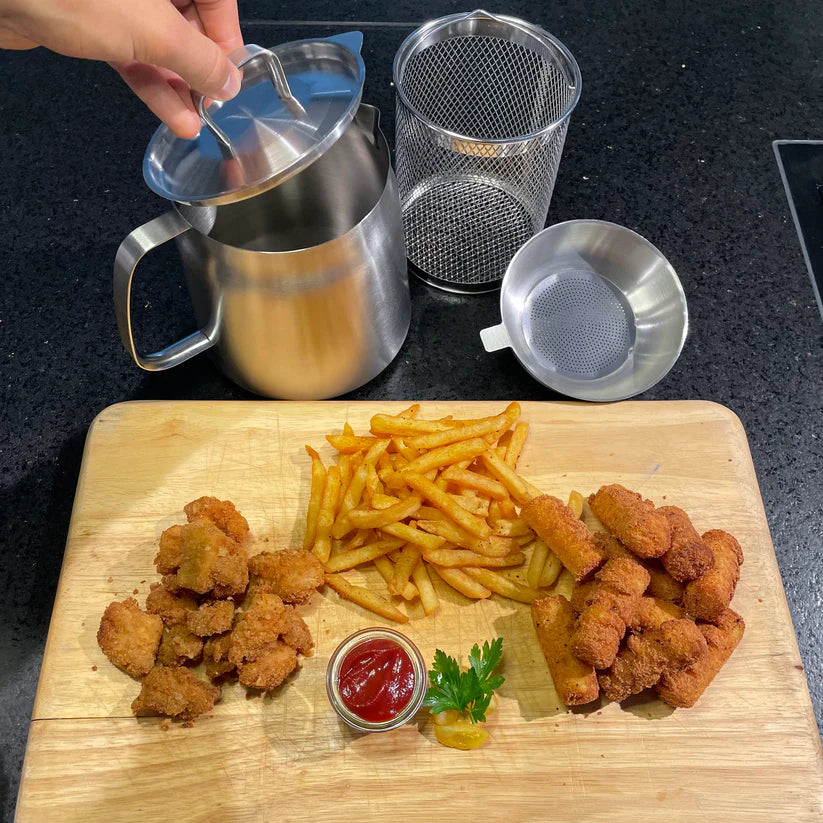 ✨ Fritadeira Portátil 2 em 1 – Leve GRÁTIS um Termômetro de Cozinha! (aço inoxidável)