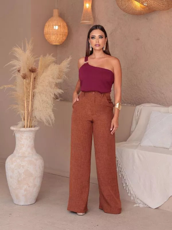 Calça Pantalona Linho Alta Costura — Compre 1 e Leve 3 + Cinto Exclusivo!