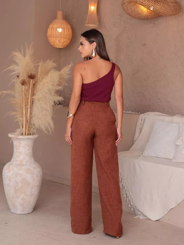Calça Pantalona Linho Alta Costura — Compre 1 e Leve 3 + Cinto Exclusivo!