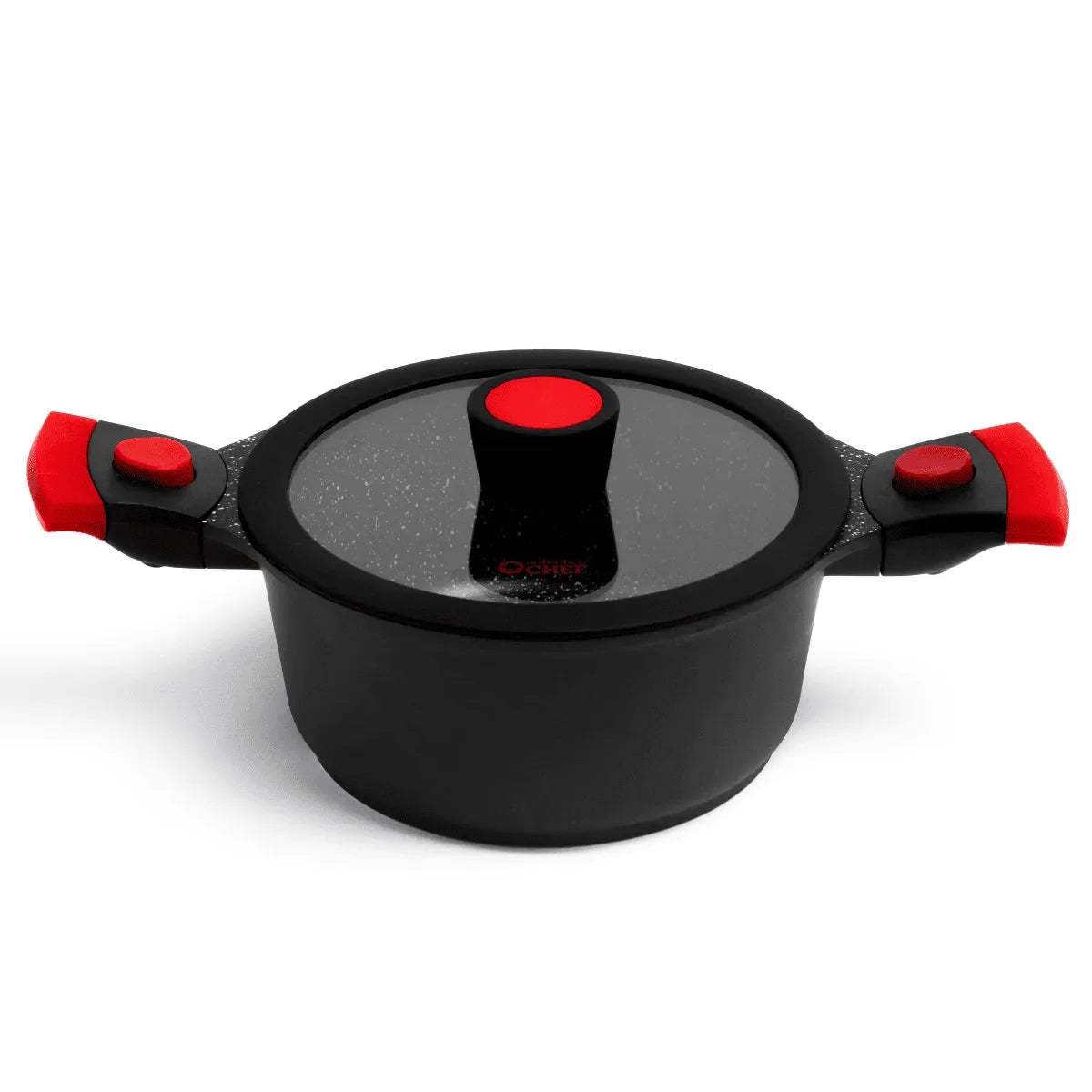 Kit 2 Caçarolas e 2 Frigideiras Antiaderentes Mármore e Base Titânio c/ Tampa e Cabos Removíveis (indução, Gás e Fogo)