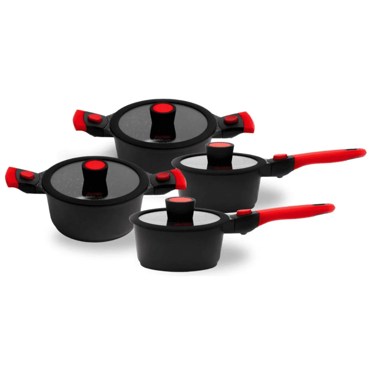 Kit 2 Panelas e 2 Caçarolas Antiaderentes Em Mármore Autêntico Chef c/ Tampa e Cabos Removíveis (indução, Gás e Fogo)