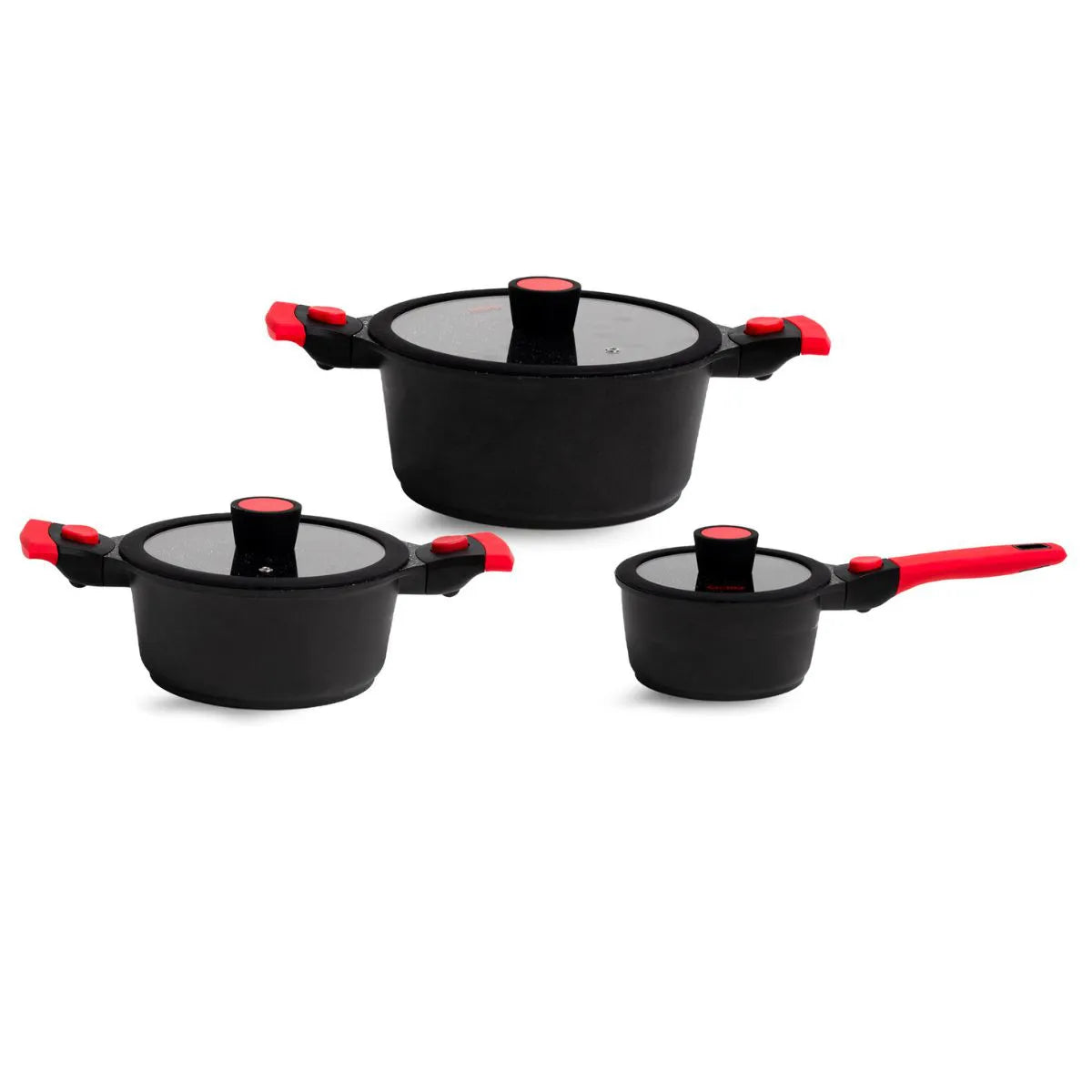 Kit 3 Panelas Antiaderente Mármore c/ Tampa e Cabos Removíveis (indução, Gás e Fogo)