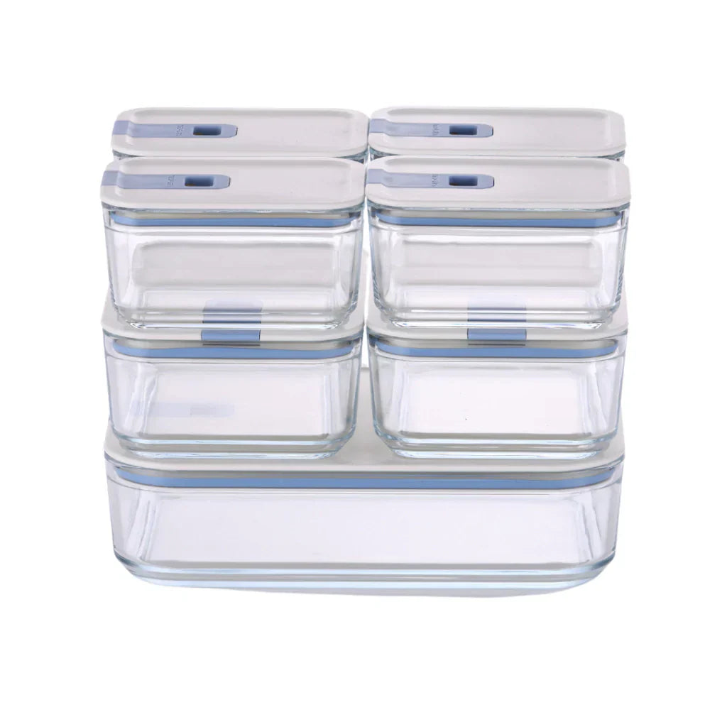 Conjunto de Potes de Vidro Herméticos Retangulares - 7 Unidades - Tampa com Alavanca - Perfect Seal - kindersbr