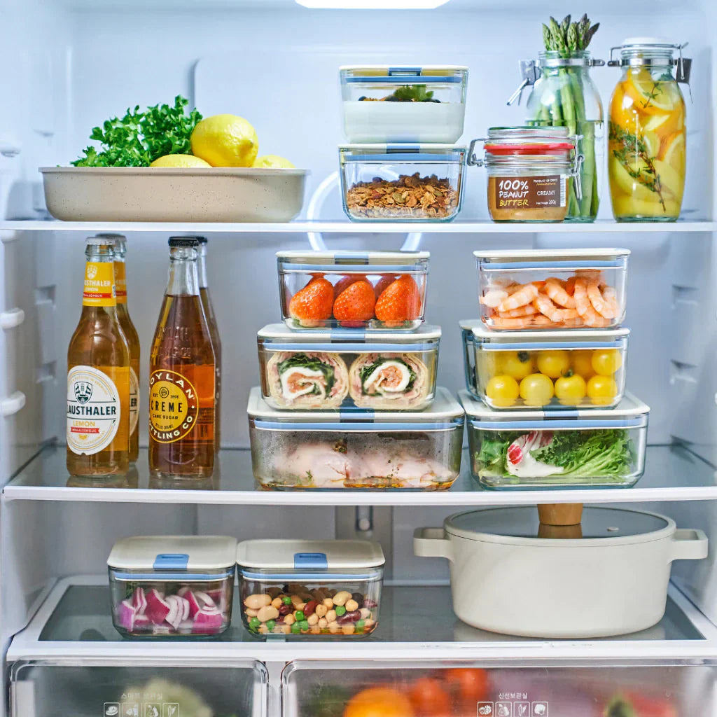 Conjunto de Potes de Vidro Herméticos Retangulares - 7 Unidades - Tampa com Alavanca - Perfect Seal - kindersbr