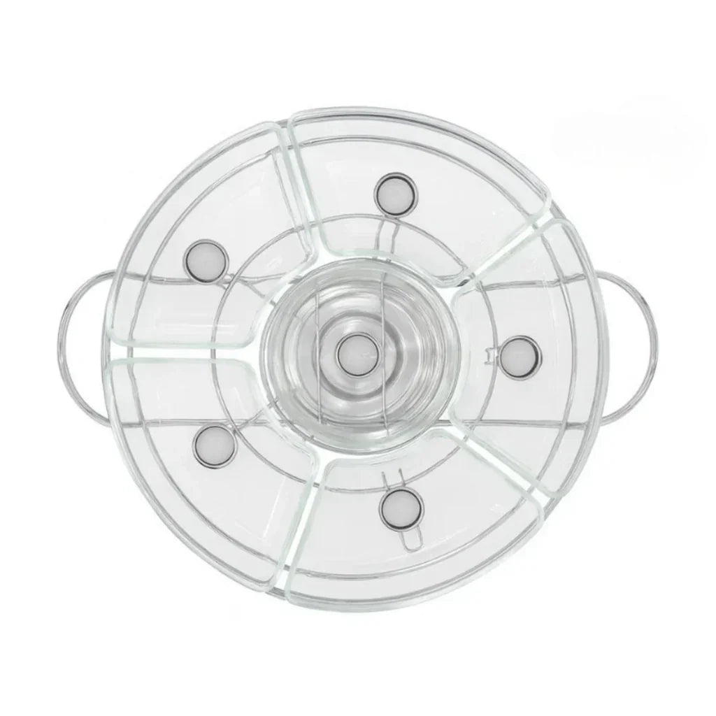 Rechaud Giratório Com 6 Compartimentos Aço Inox e Vidro 52cm