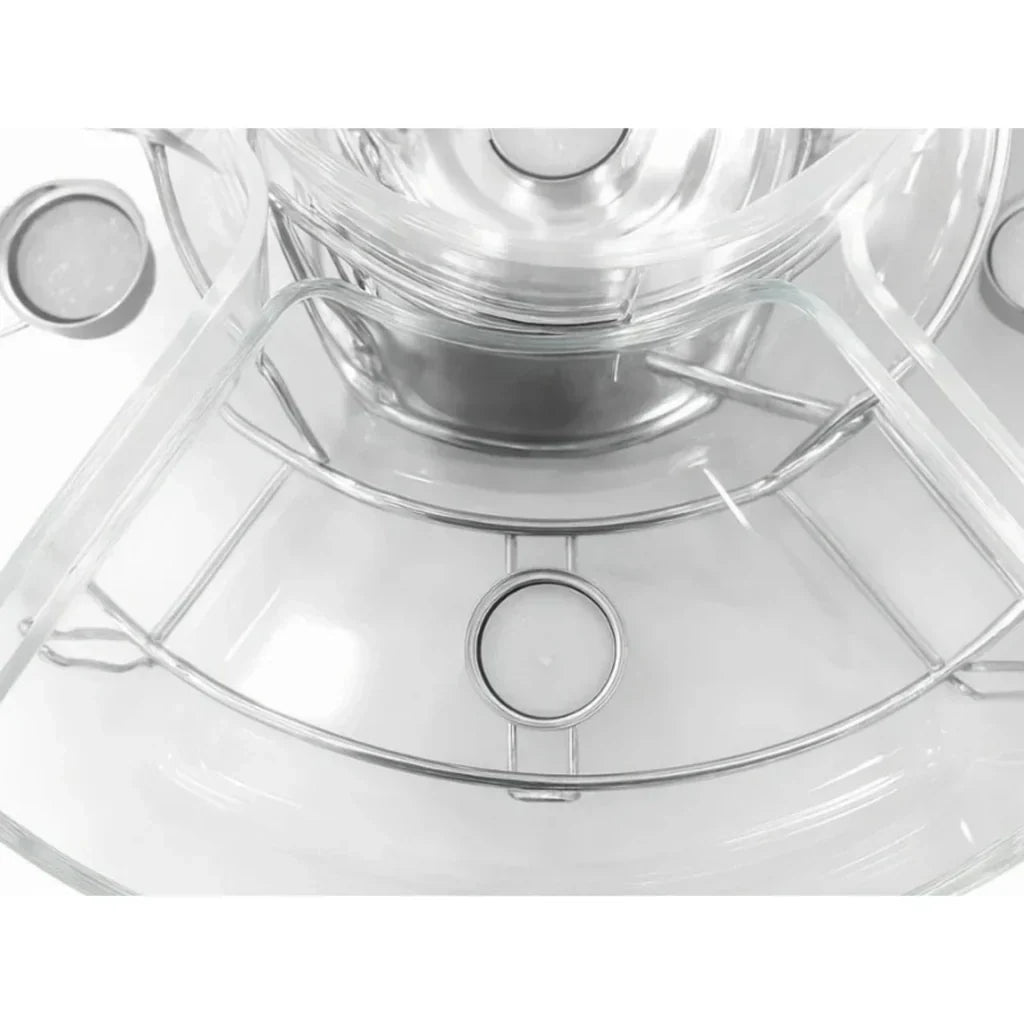 Rechaud Giratório Com 6 Compartimentos Aço Inox e Vidro 52cm