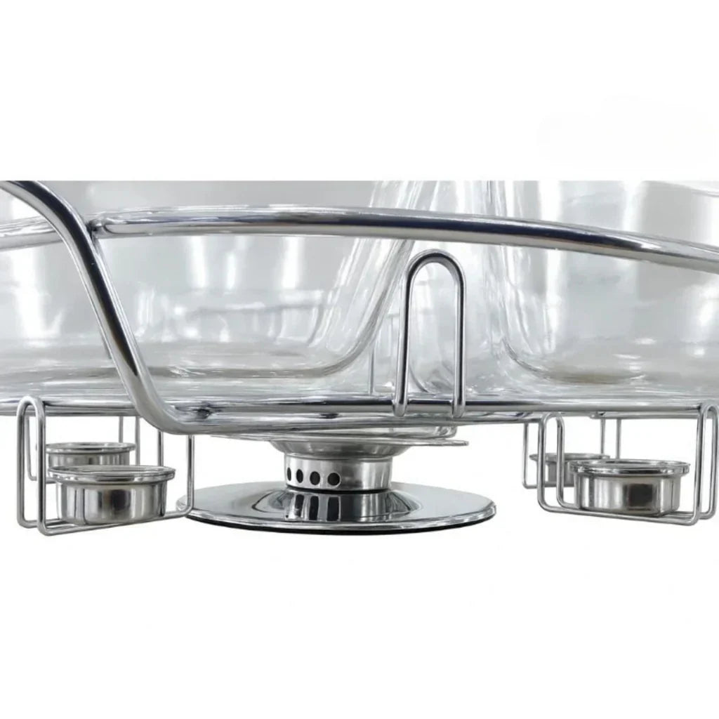 Rechaud Giratório Com 6 Compartimentos Aço Inox e Vidro 52cm