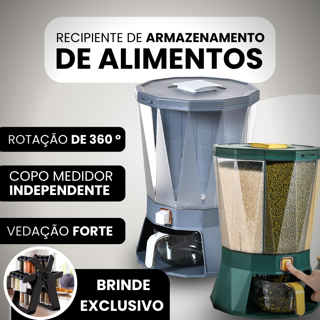 GrainEase™ - Dispenser de Alimentos Giratório 6 em 1 + BRINDE: Porta Tempero Giratório! [Oferta Limitada]🔥