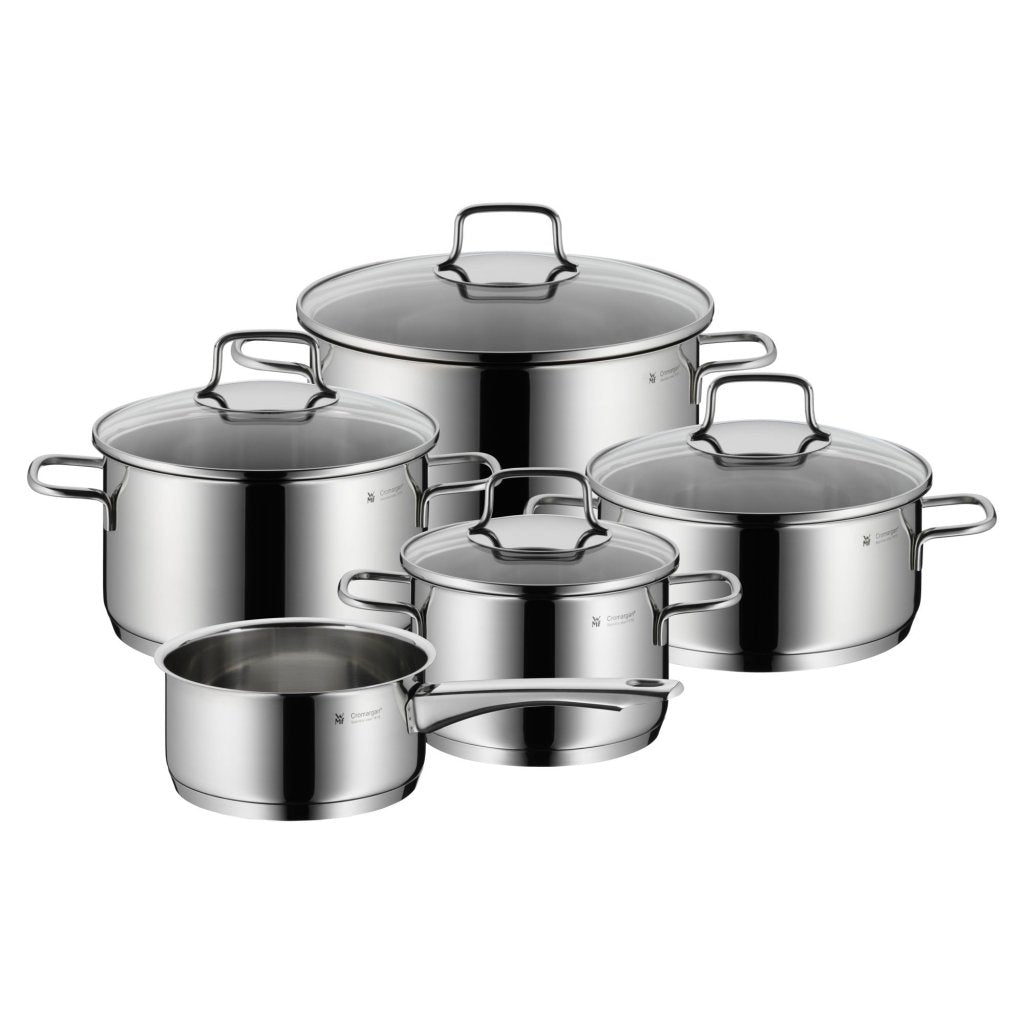 Conjunto de Panelas WMF Inox Cromargan® – 5 Peças Premium com Tampas de Vidro - kindersbr