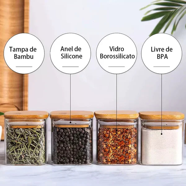 OrganizaGourmet™: Kit 15 Potes de Vidro de 200ml para Temperos (Bandeja Organizadora) (15 Colheres) | FRETE GRÁTIS HOJE!